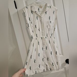 White Sleeveless Dress with Cactus Print